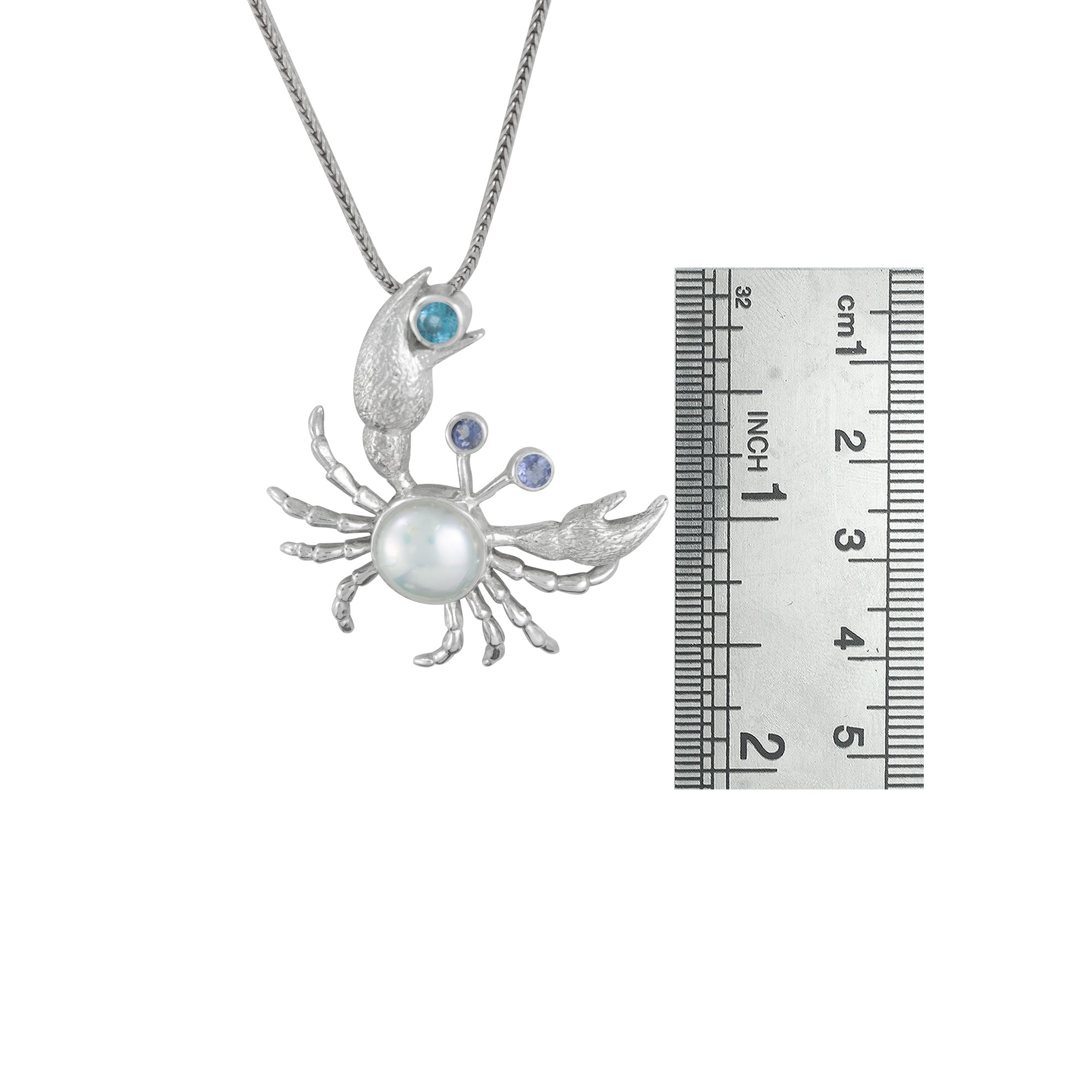 Silver Crab Pendant with Pearl and Gemstones