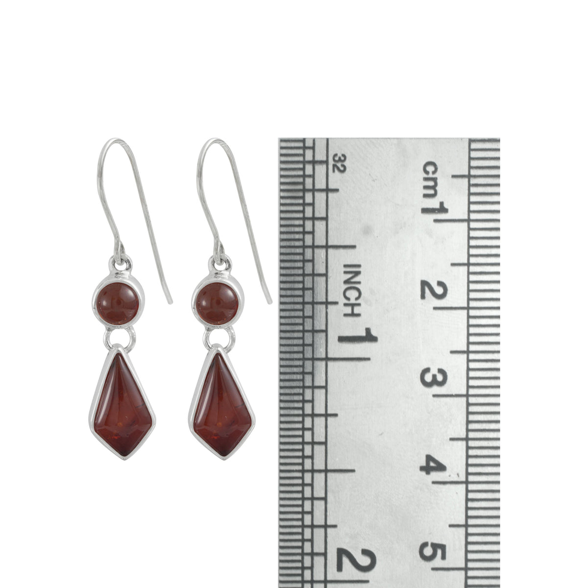 Sterling Silver Earring With Round Amber, Kite Amber Stone