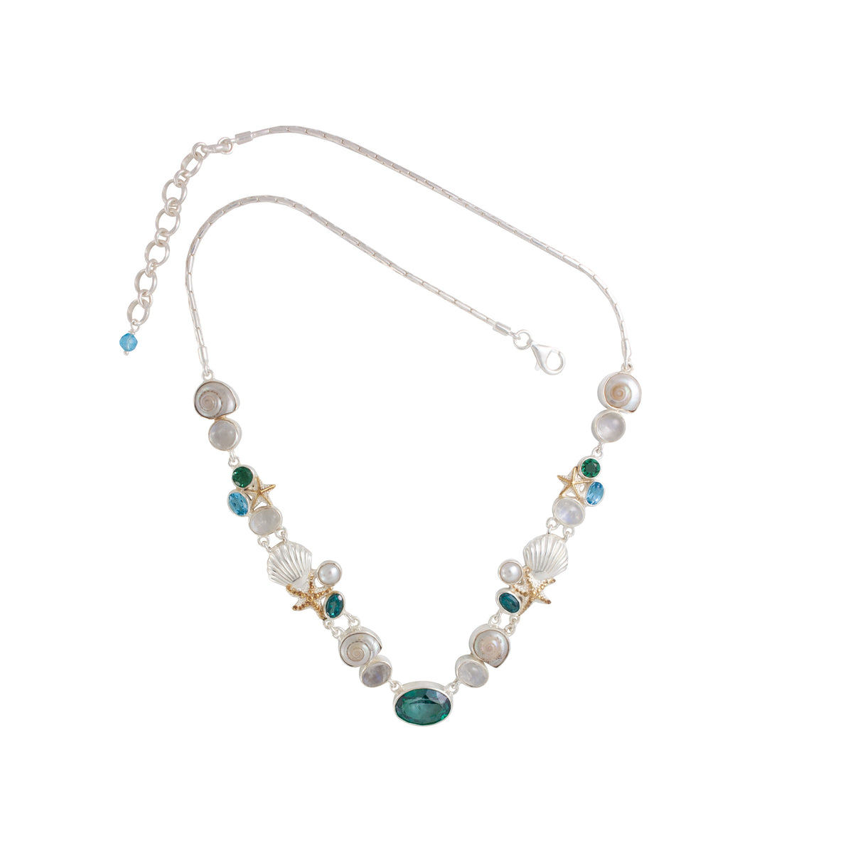 Sterling Silver Necklace With Sea Component And Multi Stones