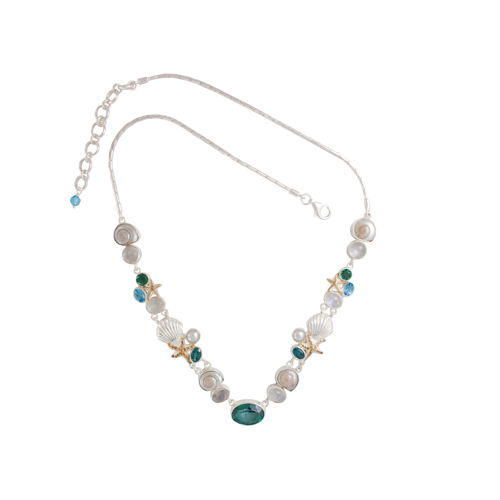 Sterling Silver Necklace With Sea Component And Multi Stones