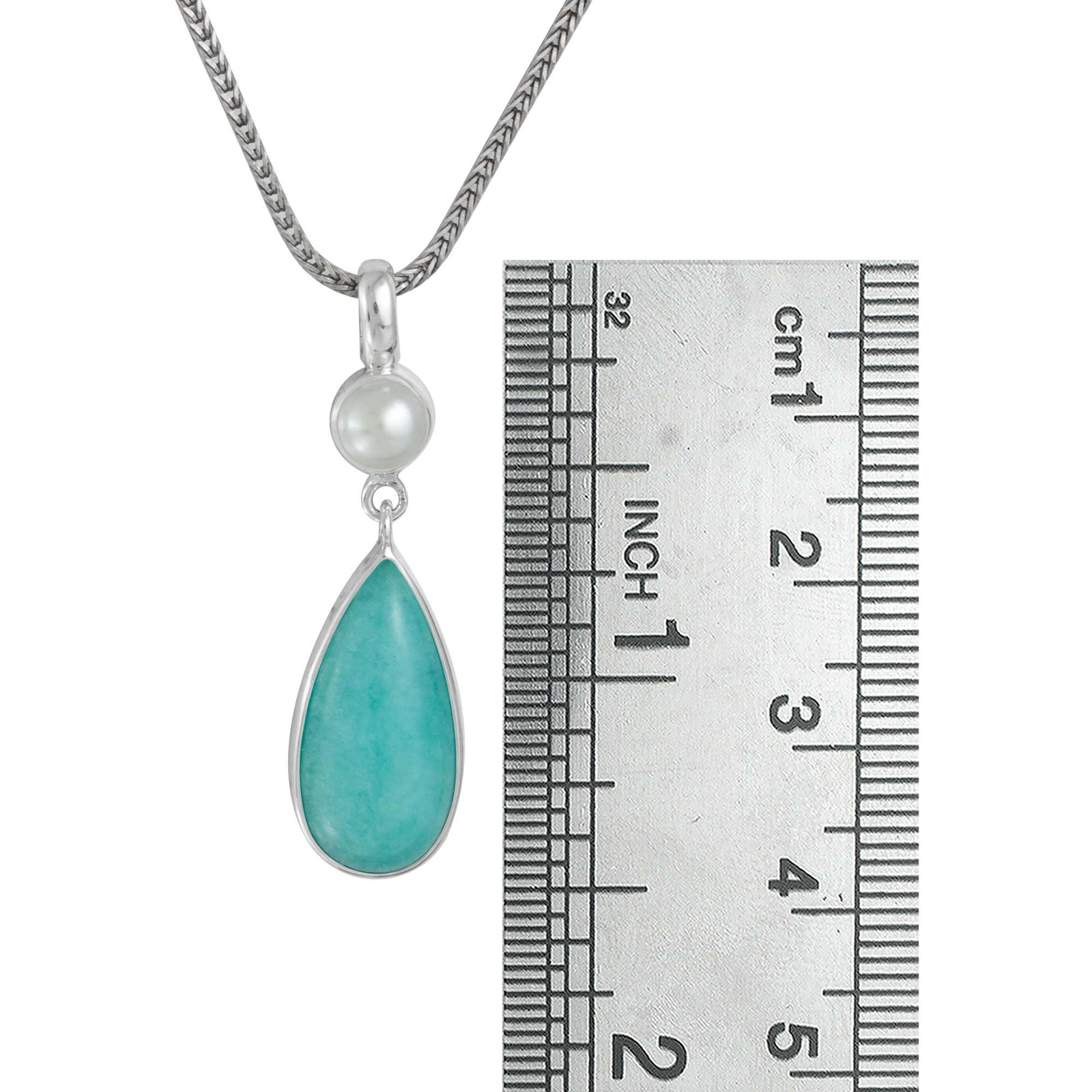 Sterling Silver Pendant With Pearl Round, Amozonite Pear