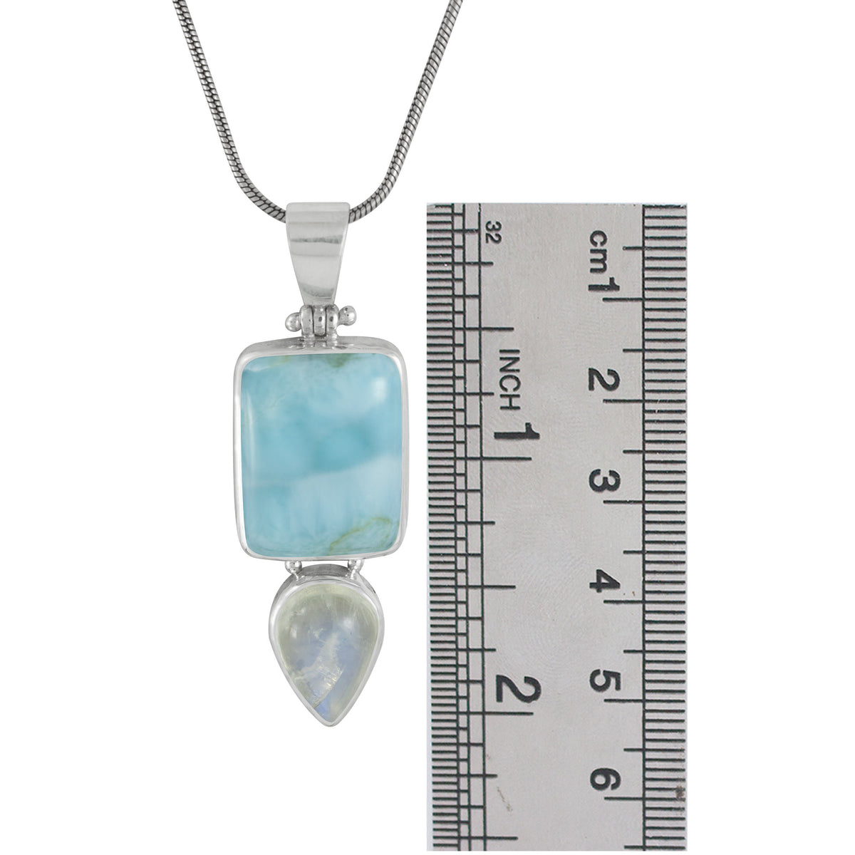 Silver Pendant With Larimar &amp; RainbowMoon Stone