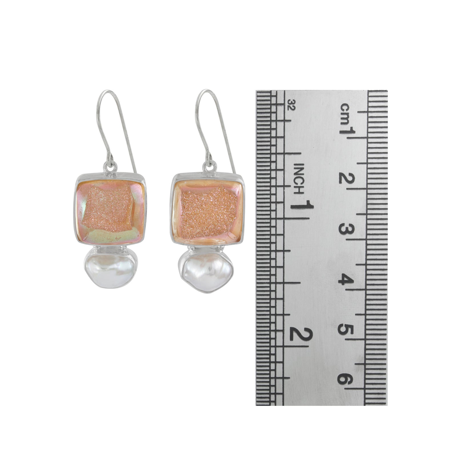 Sterling Silver Earring With Druzy Bronze Beauty Square, Pearl