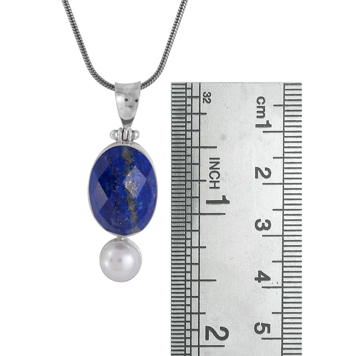 Silver Pendant  With Lapis And Pearl