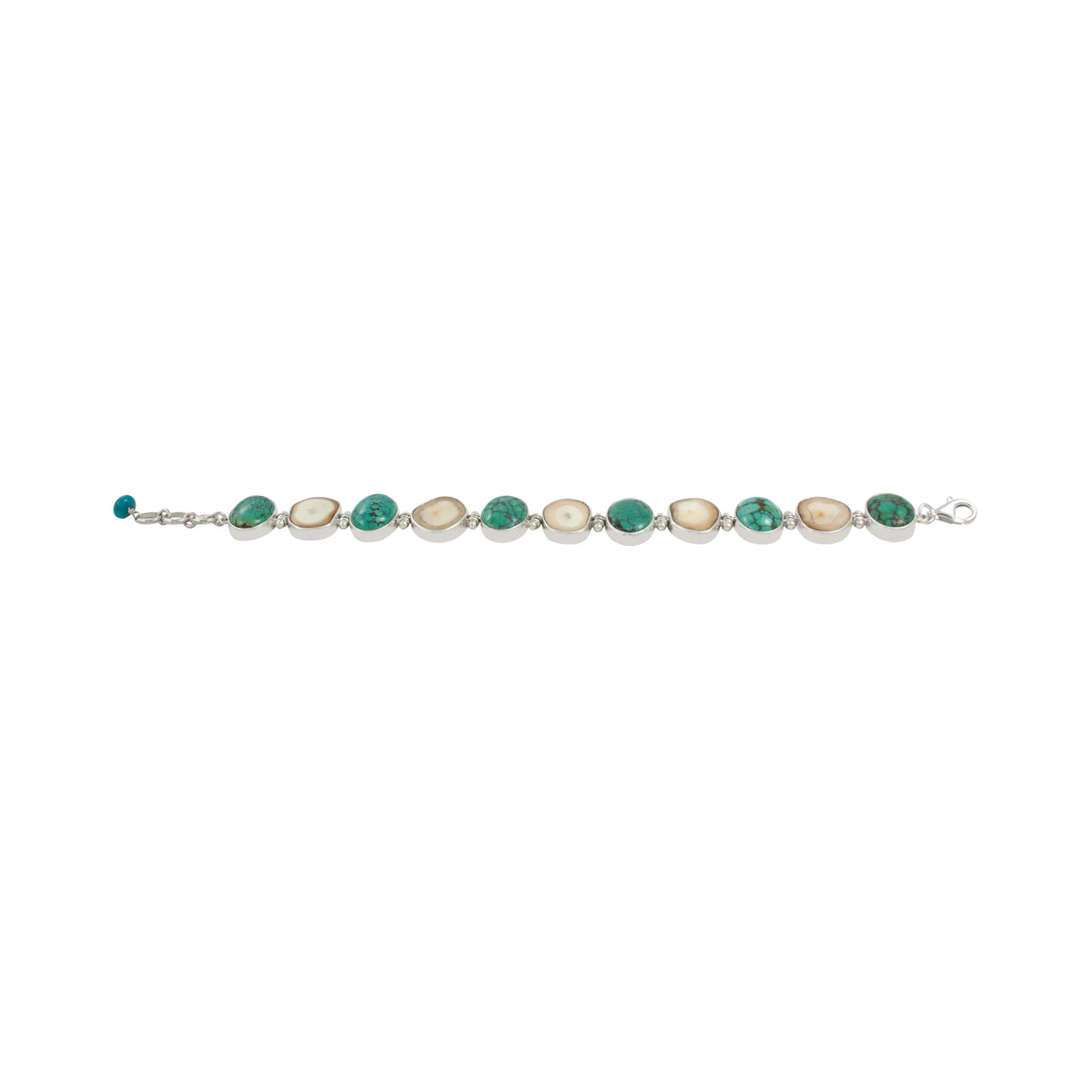 Sterling Silver Bracelet With Turquoise Oval, Fossil Ivory Free Form