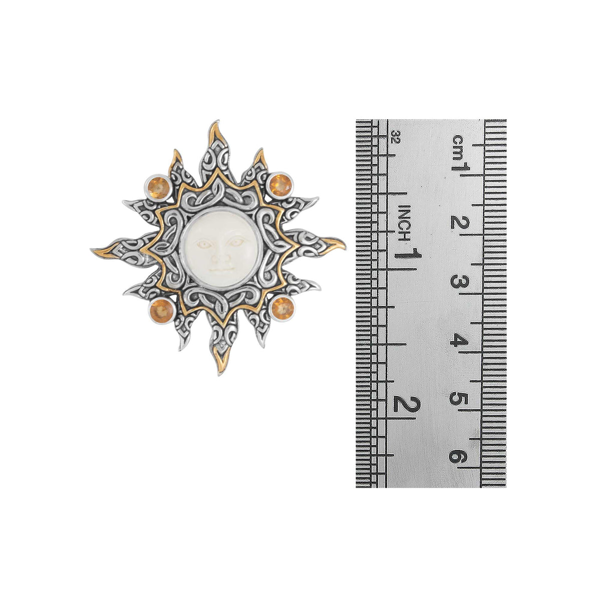 Sun Collection Pin Pendant With Bone Face, 4 Round Stone Celtic Motif