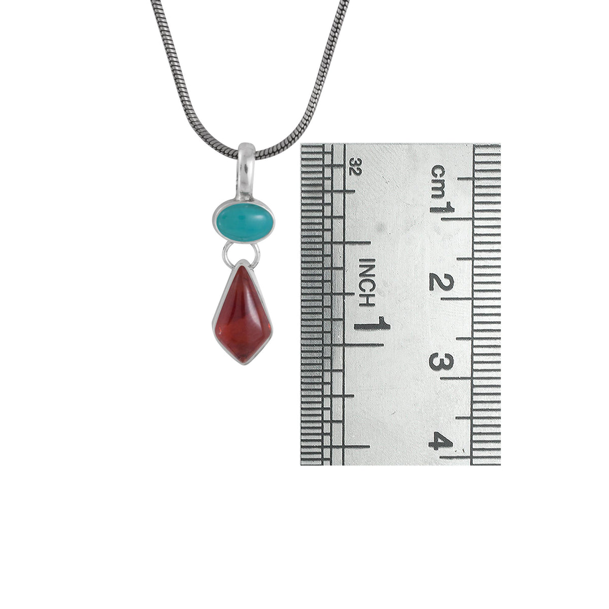 Sterling Silver Pendant With Oval Turquoise, Drop Kite Amber Stone