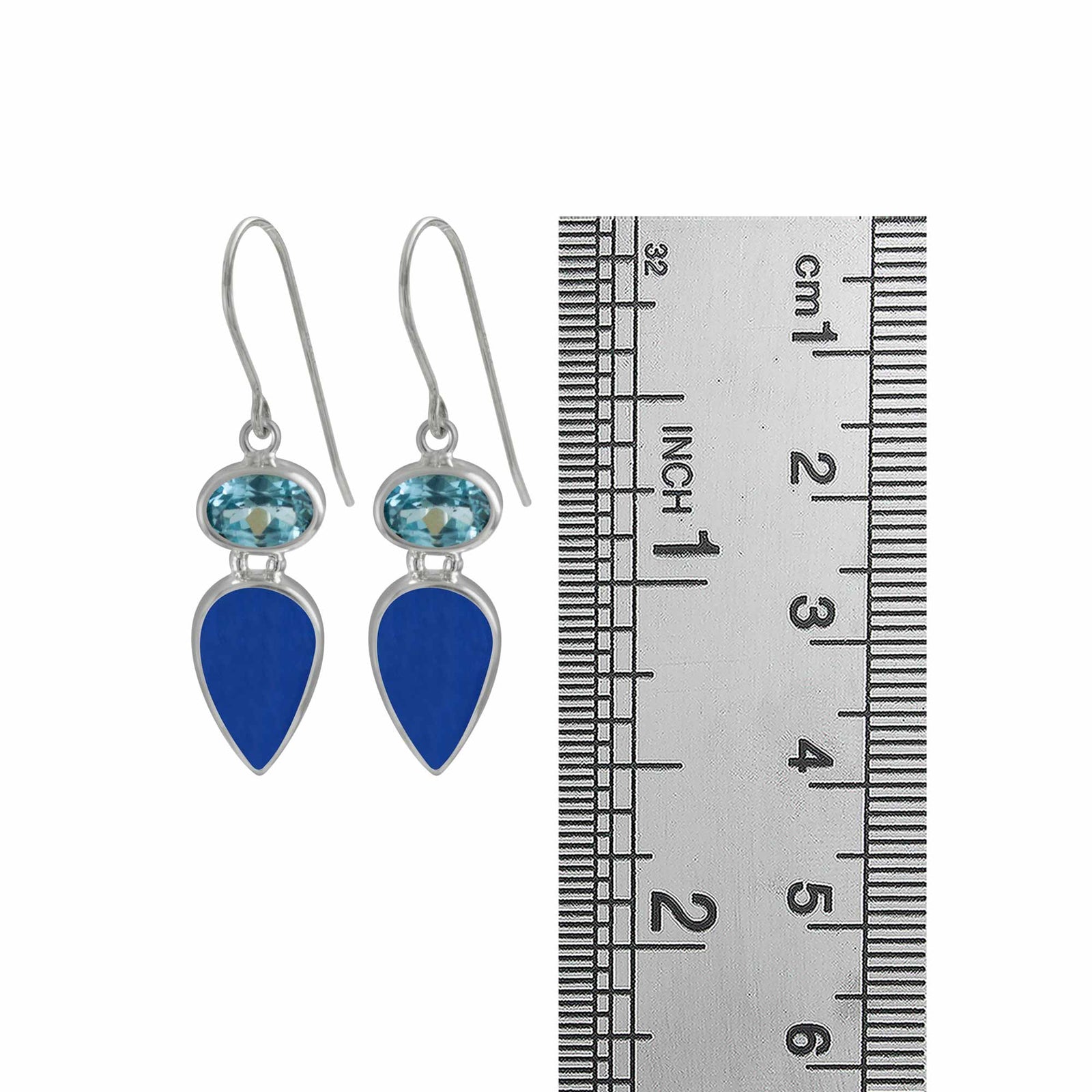 Sterling Silver Earring With Blue Topaz & Sea Glass