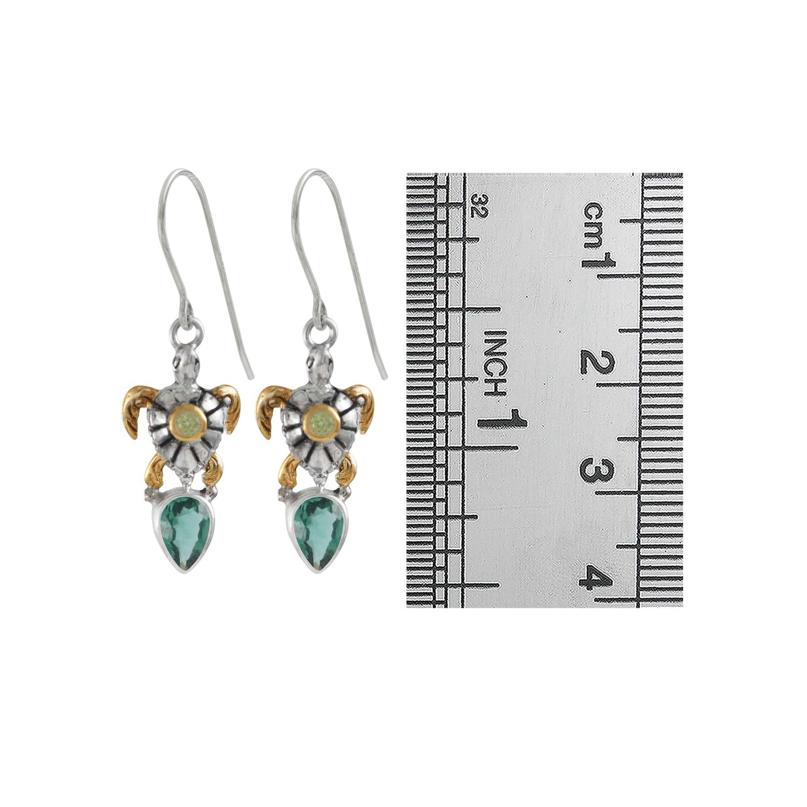 Sterling Silver Earring Turtle Component With Peridot And Green Quartz Facet