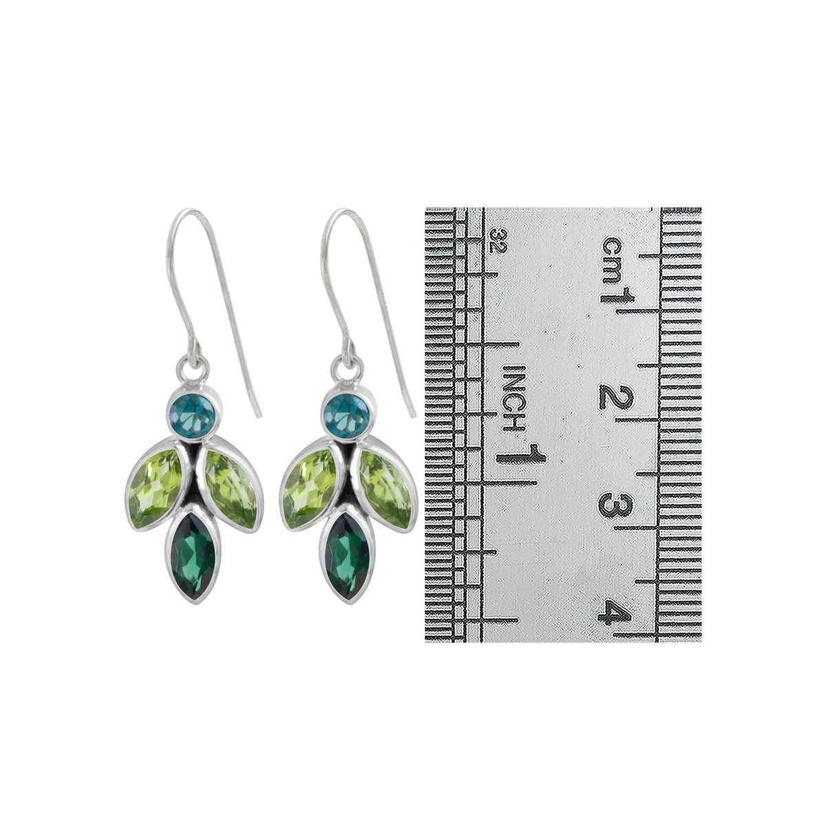 Sterling Silver Earring With Round And Marquise Stone