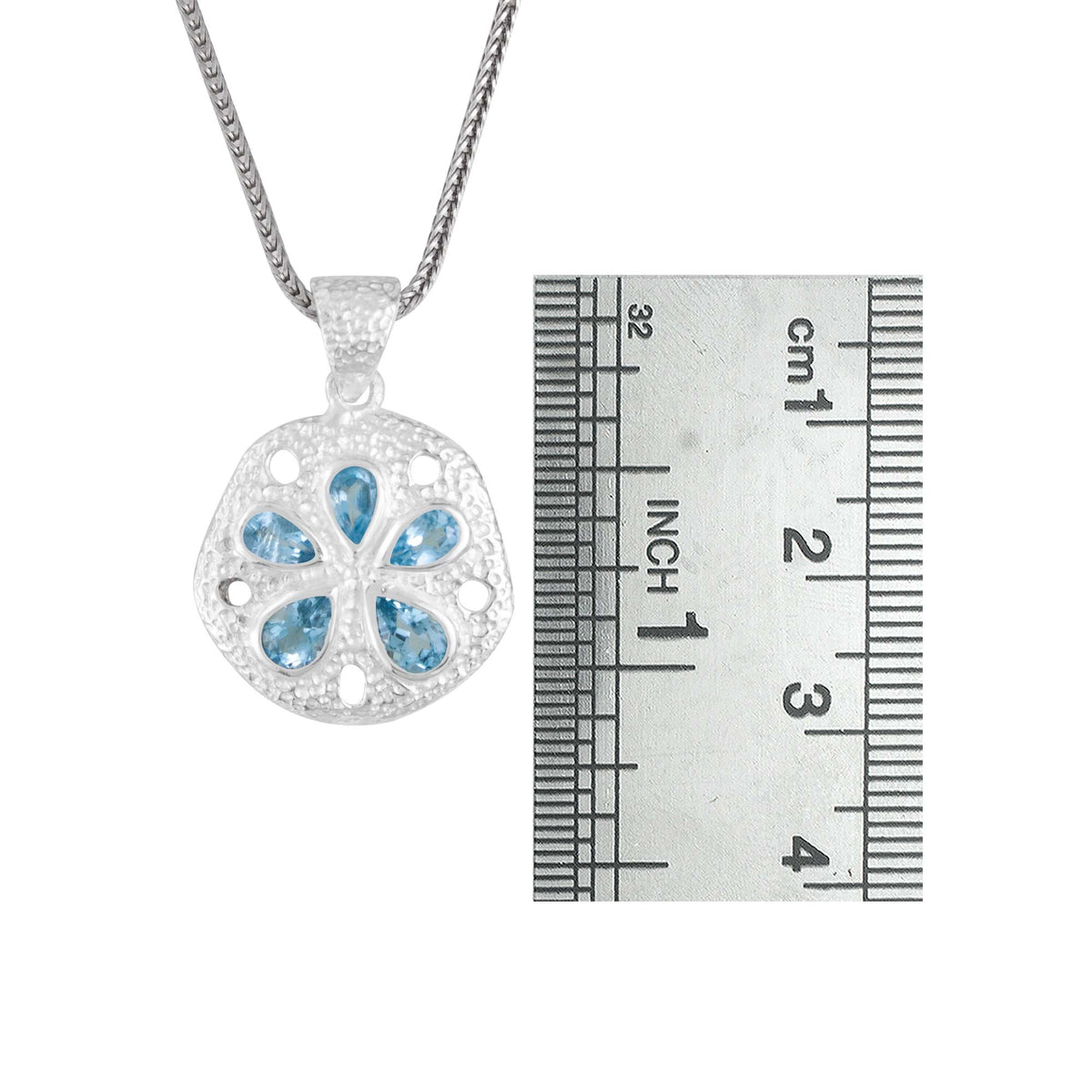 Sterling Silver Biscuit Component Pendant With Blue Topaz Pear Facet