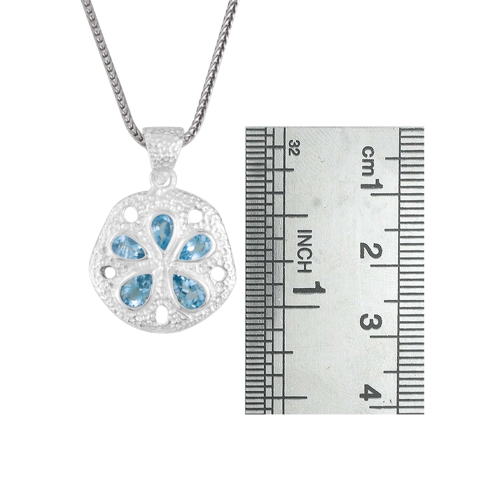 Sterling Silver Biscuit Component Pendant With Blue Topaz Pear Facet
