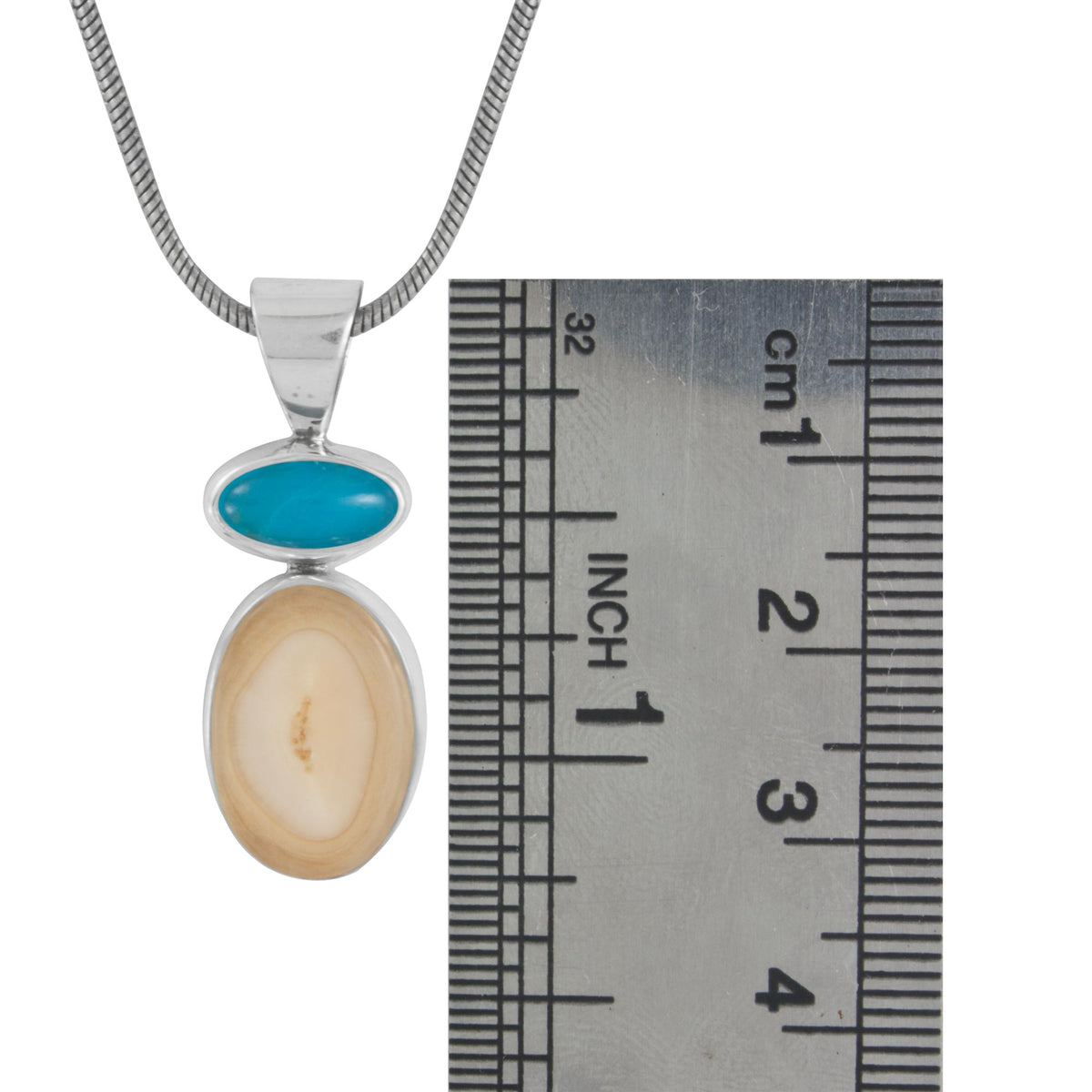 Sterling Silver Pendant With Turqouise Oval, Fossil Ivory Medium