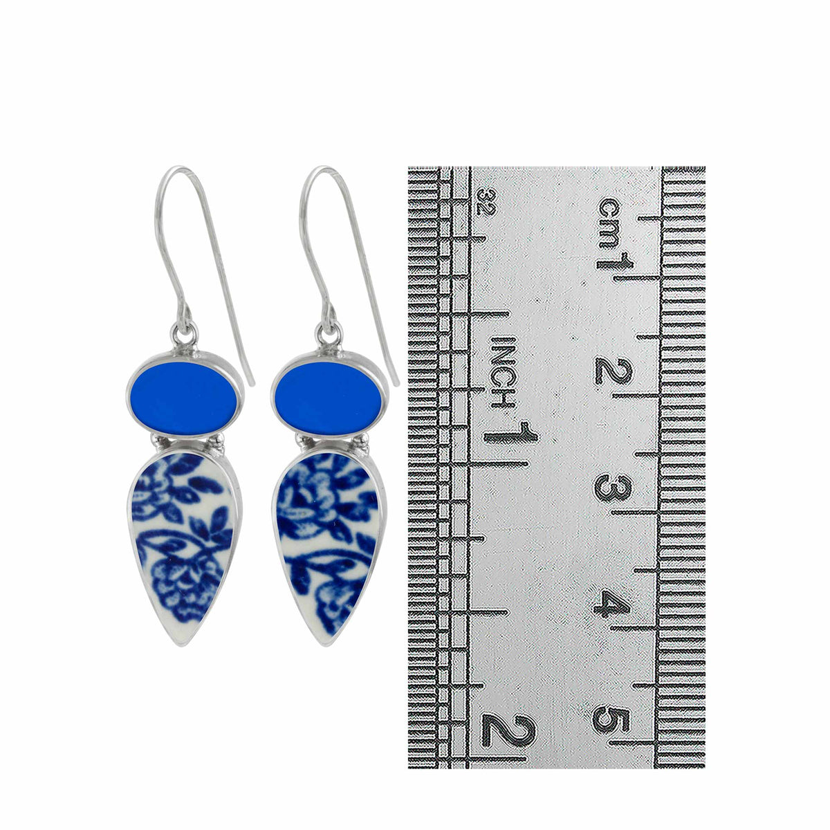 Silver Earring With Sea Glass And Pottery