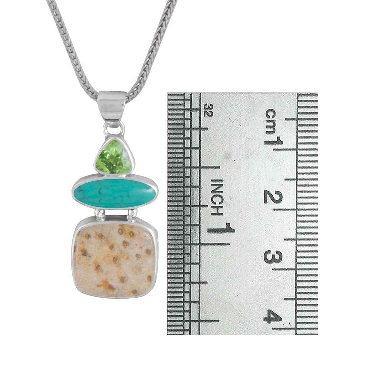 Turquoise and Fossil Palm Pendant