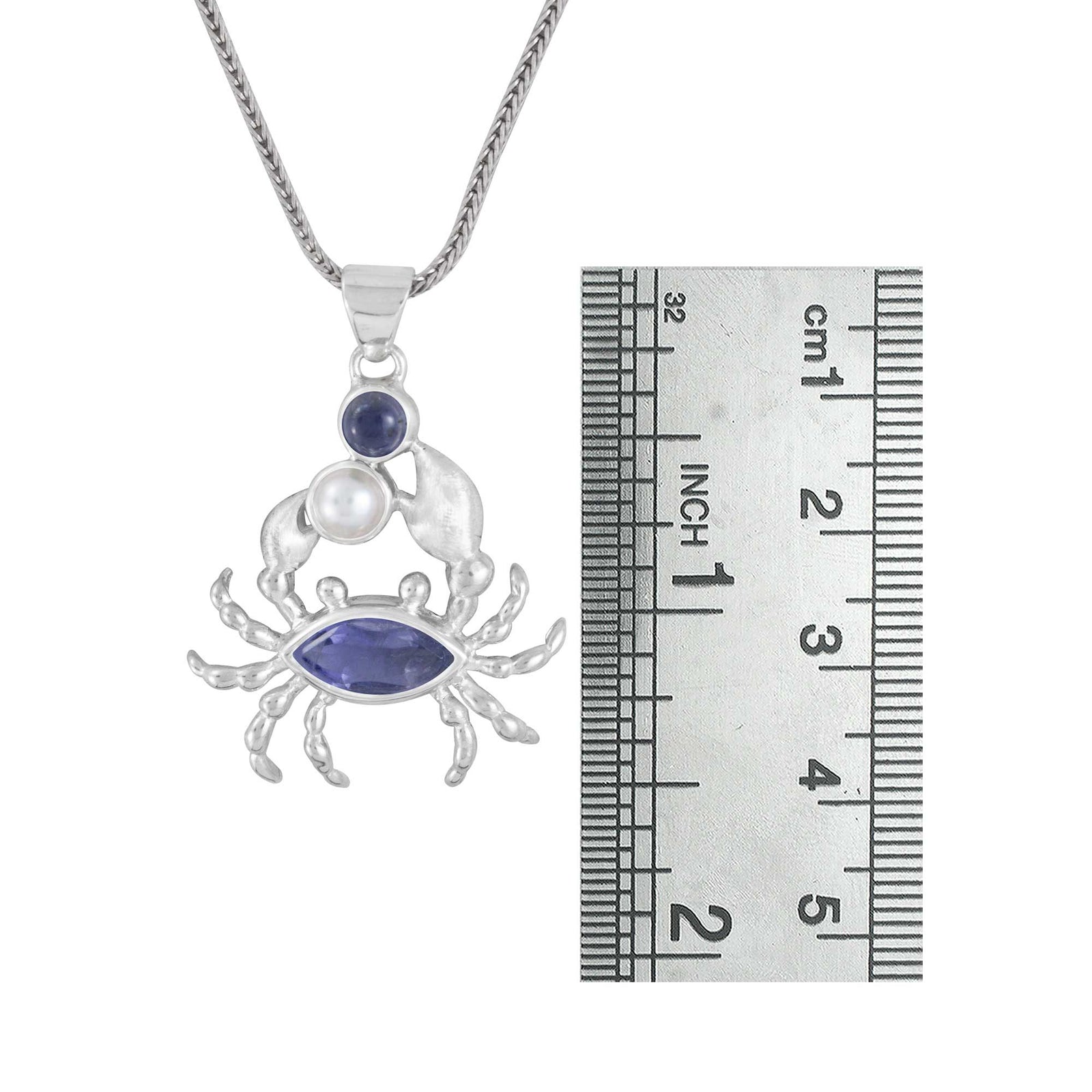 Sterling Silver Crab Component Pendant With Iolite Marquise Facet, Pearl