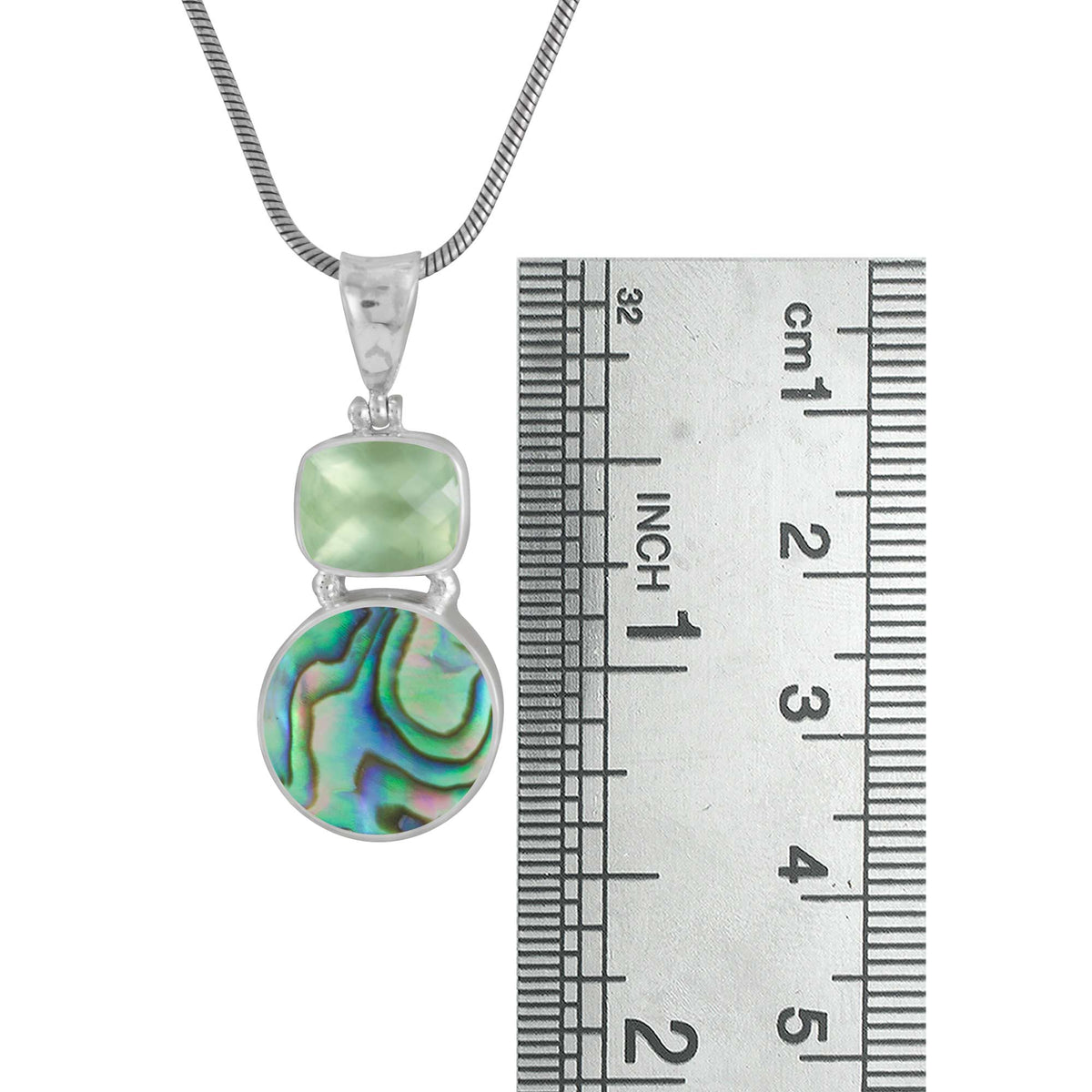 Sterling Silver Pendant With Praynite Cushion Checker, Paua Round