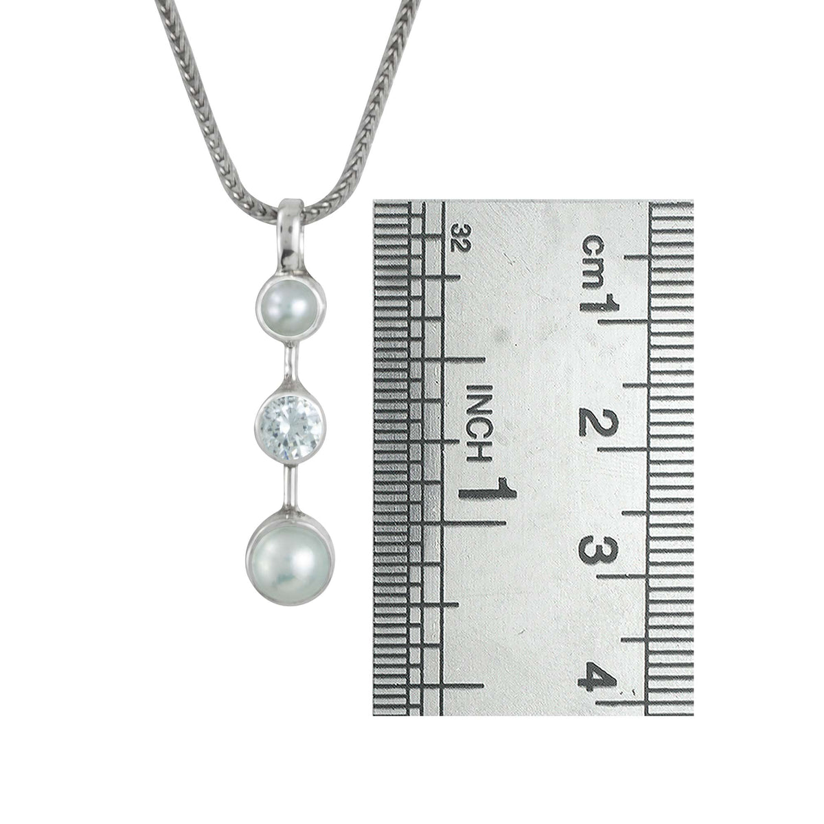 Sterling Silver Pendant With Pearls, White Topaz Round Facet
