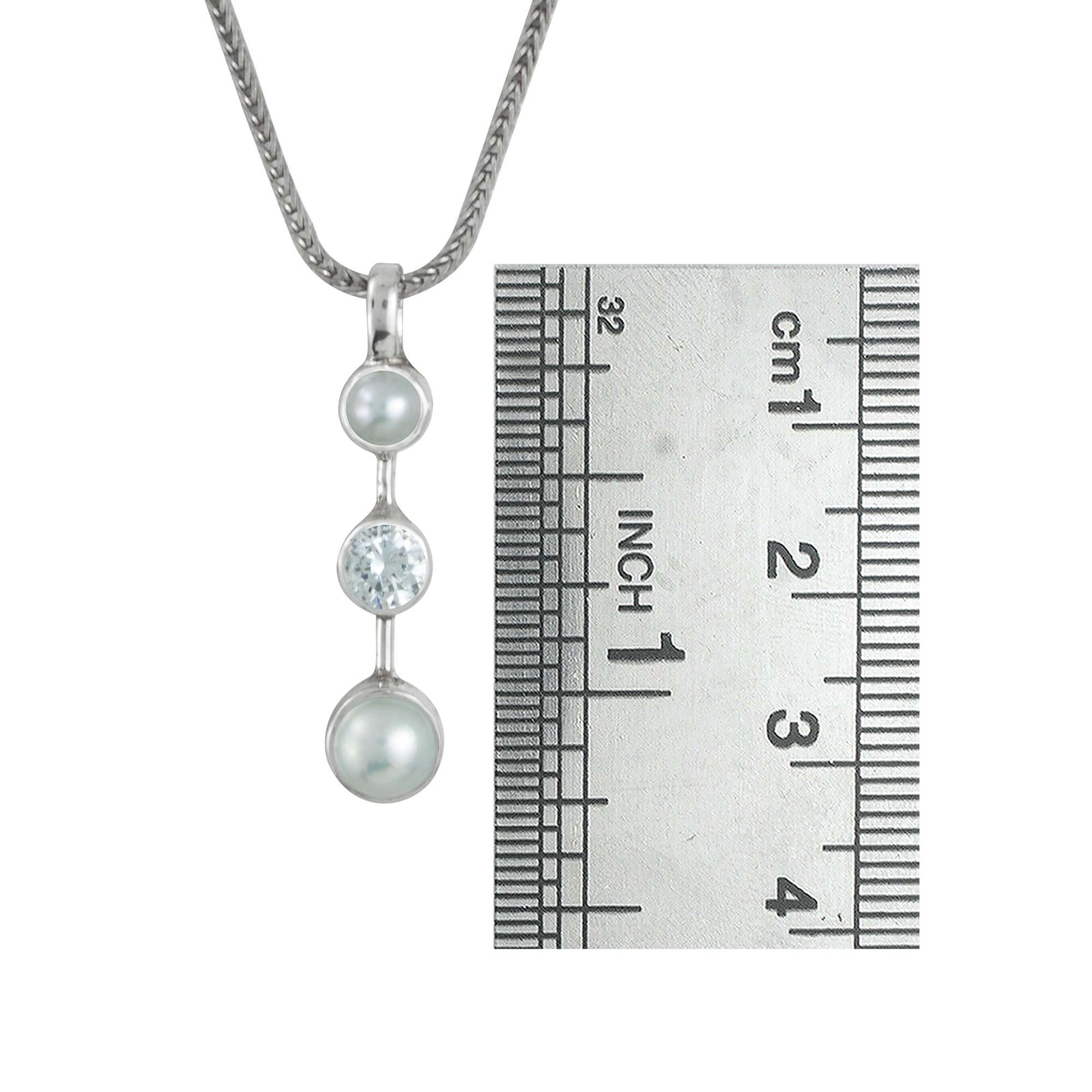 Sterling Silver Pendant With Pearls, White Topaz Round Facet