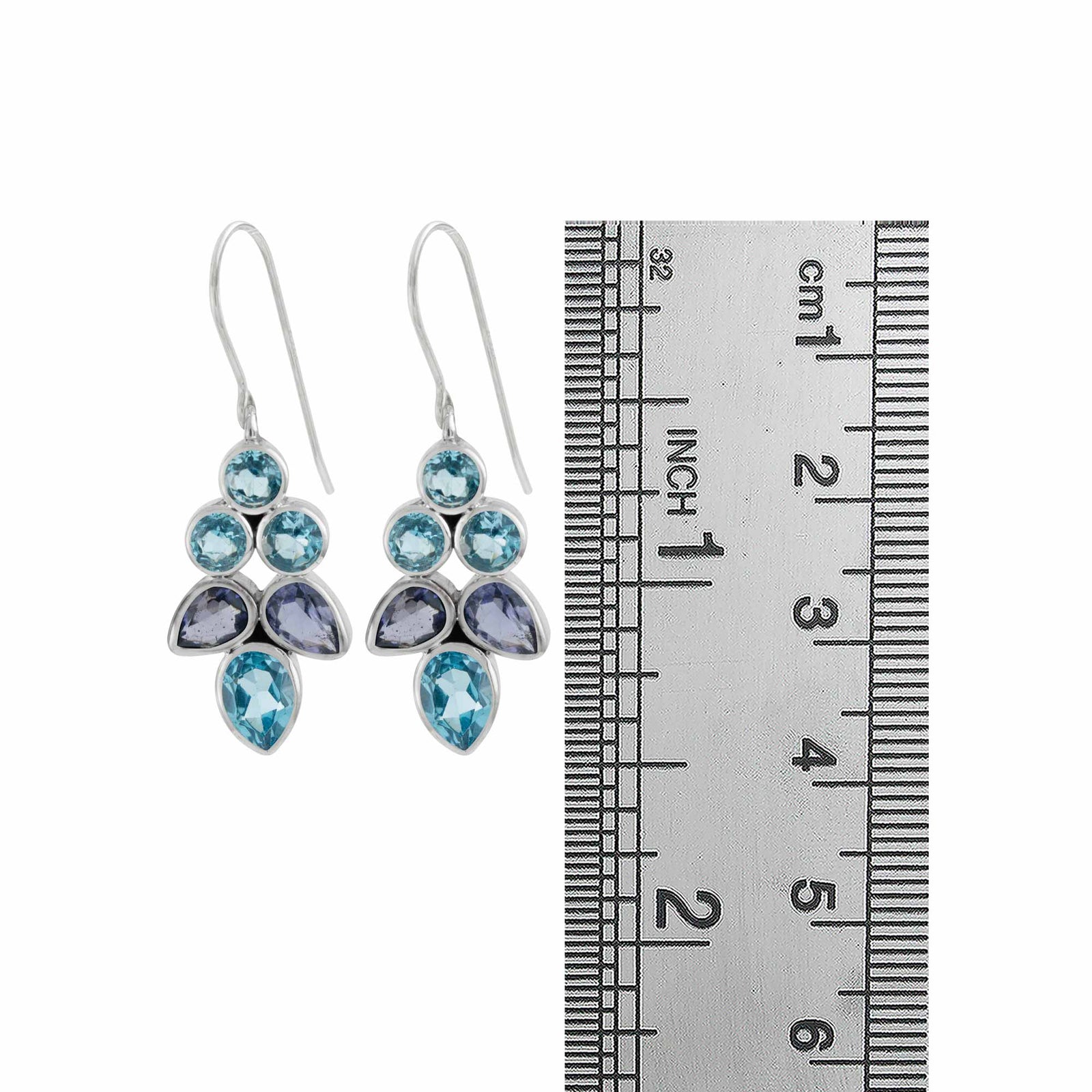 Sterling Silver Earring With  Iolite & Blue Topaz Pear Facet