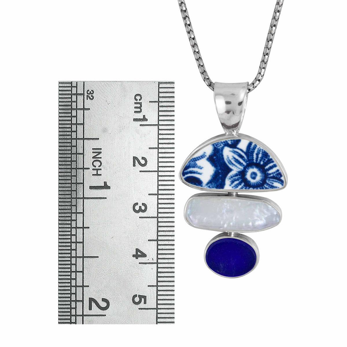 Pottery Pearl &amp; Sea Glass Pendant