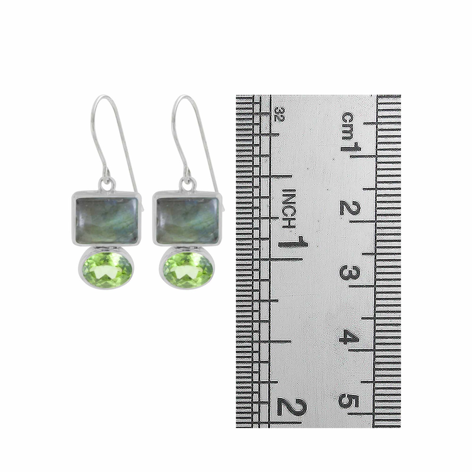 Sterling Silver Earring With Labradorite And Peridot Stones