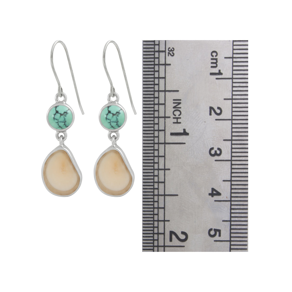 Sterling Silver Earring With Turquoise Round, Fossil Ivory Medium