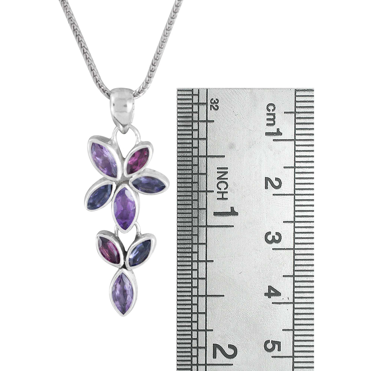 Sterling Silver Pendant  MQ Flower With Maquise Stone Facet