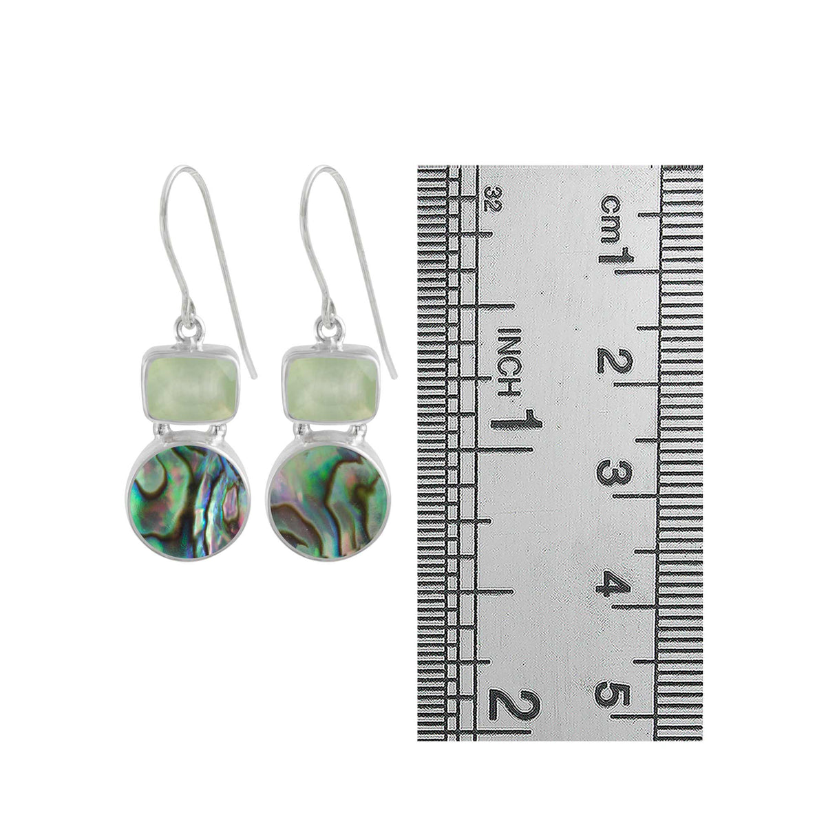 Sterling Silver Earring With Praynite Cushion Checker, Round Paua