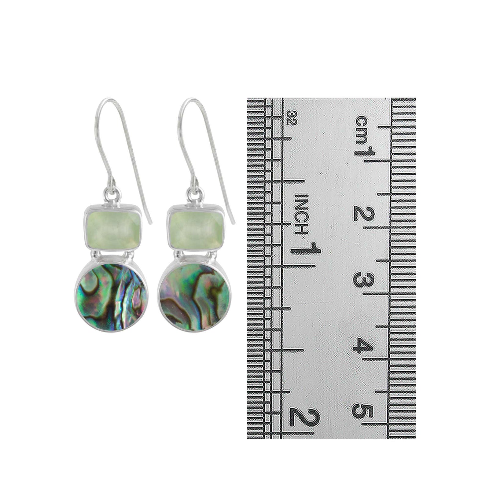 Sterling Silver Earring With Praynite Cushion Checker, Round Paua