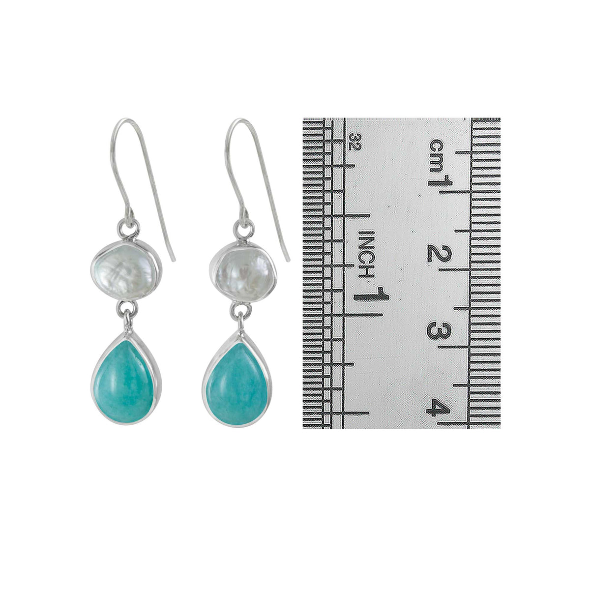 Sterling Silver Earring With Pearl Keshi, Anozonite Pear