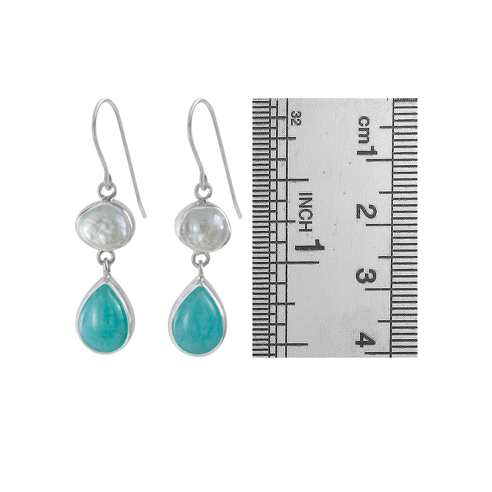 Sterling Silver Earring With Pearl Keshi, Anozonite Pear