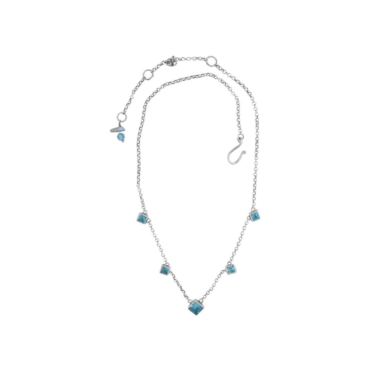 Silver Necklace With Blue Topaz And Chain
