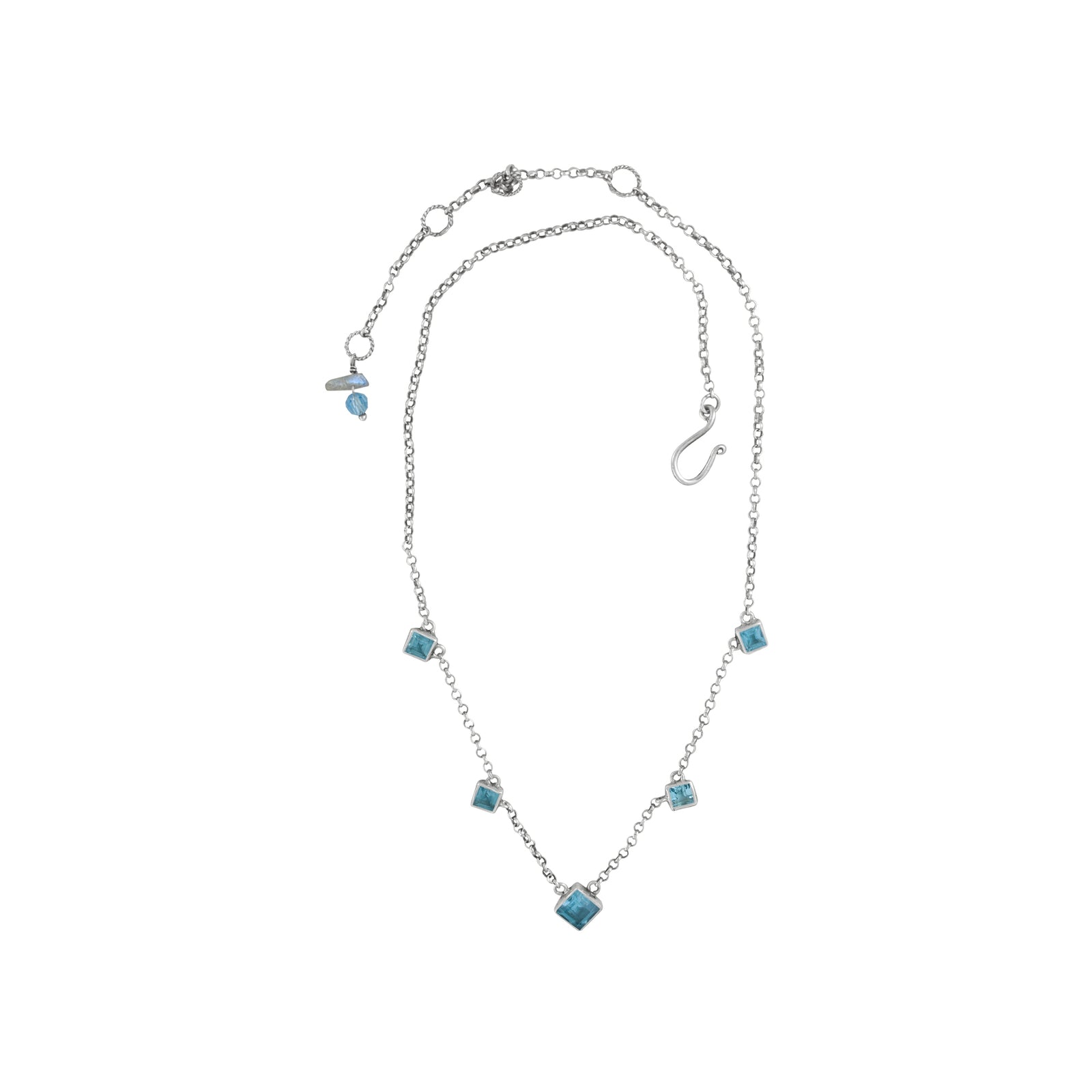Silver Necklace With Blue Topaz And Chain