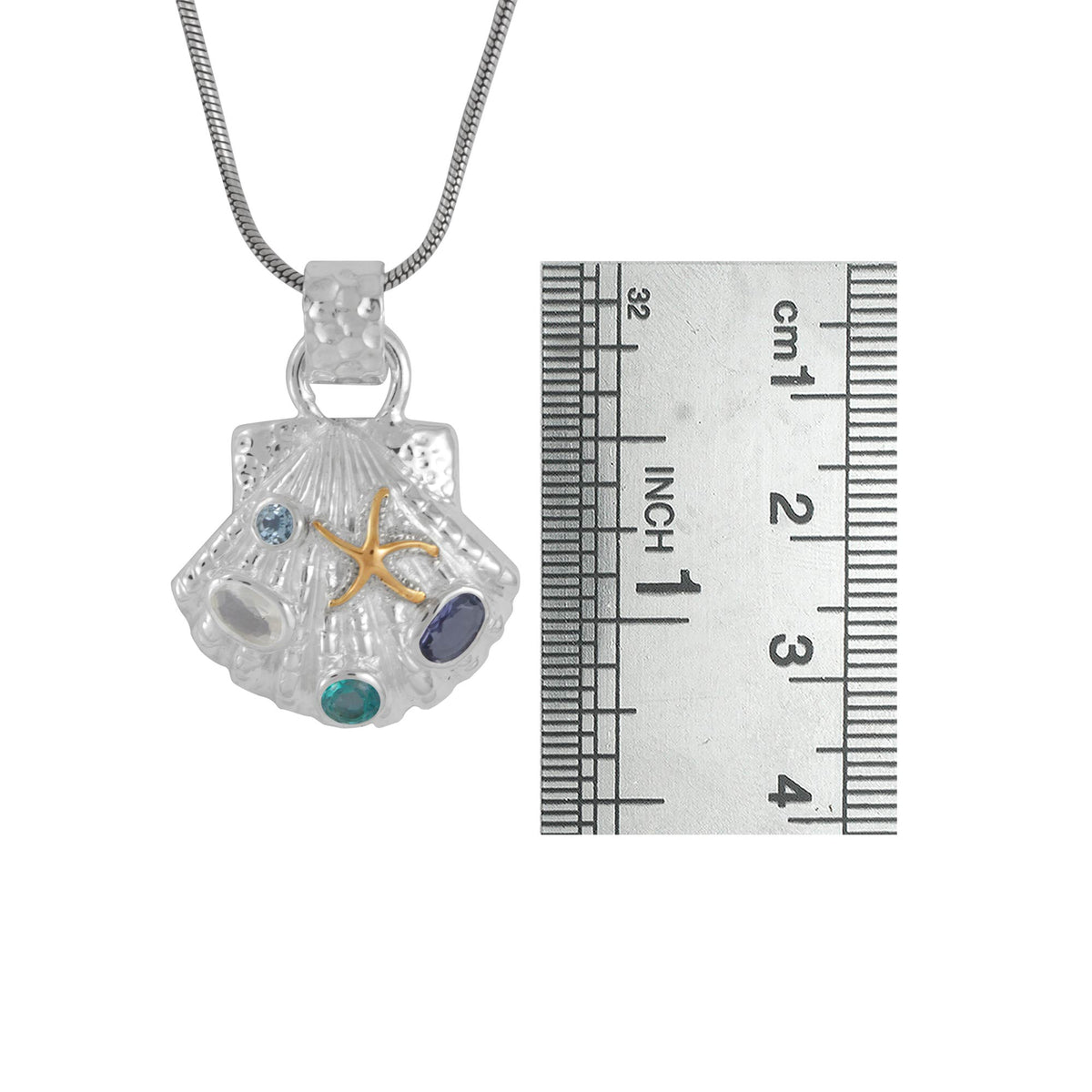 Sterling Silver Pendant  Sea Shell Component With Multi Shape Stone