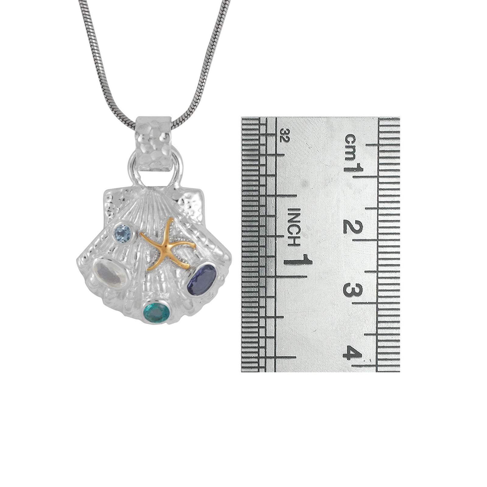 Sterling Silver Pendant  Sea Shell Component With Multi Shape Stone