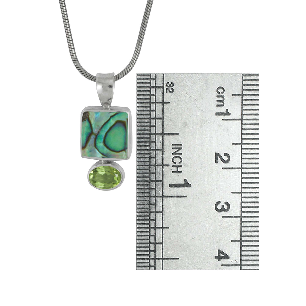 Sterling Silver Pendant With Paua Square, Peridot Oval Facet