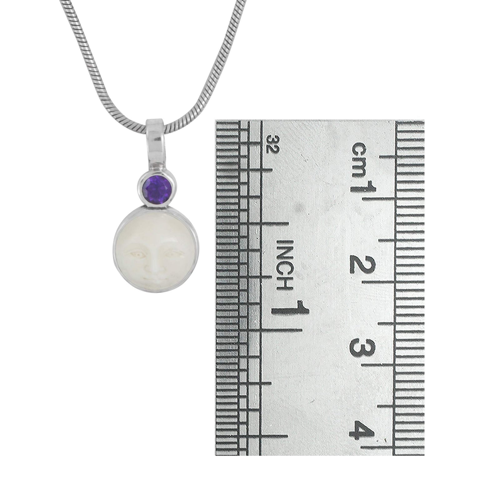 Sterling Silver Pendant With Bone Face & Amethyst Round