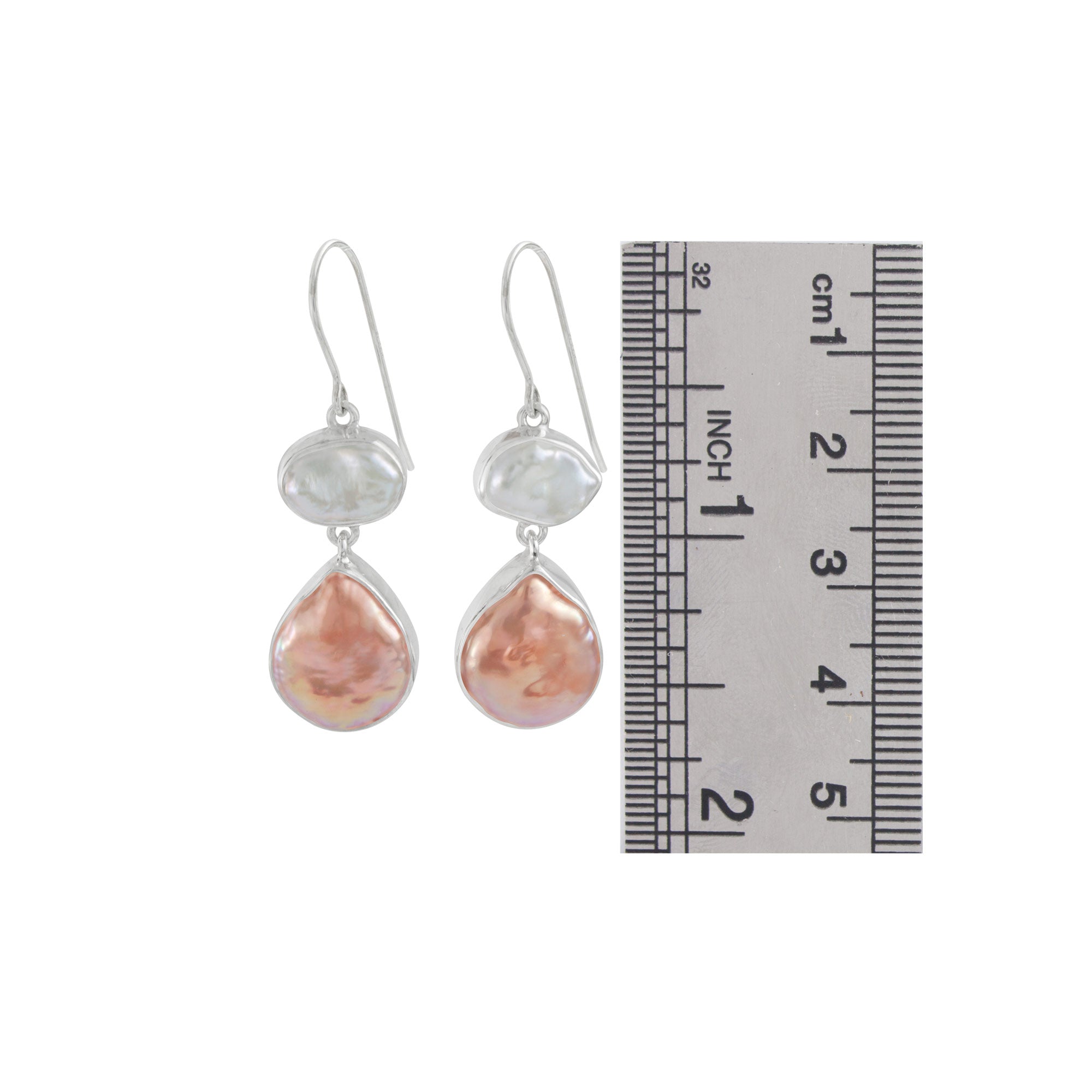 Sterling Silver Earring With Pearl Whie Keshi And Copper Coin