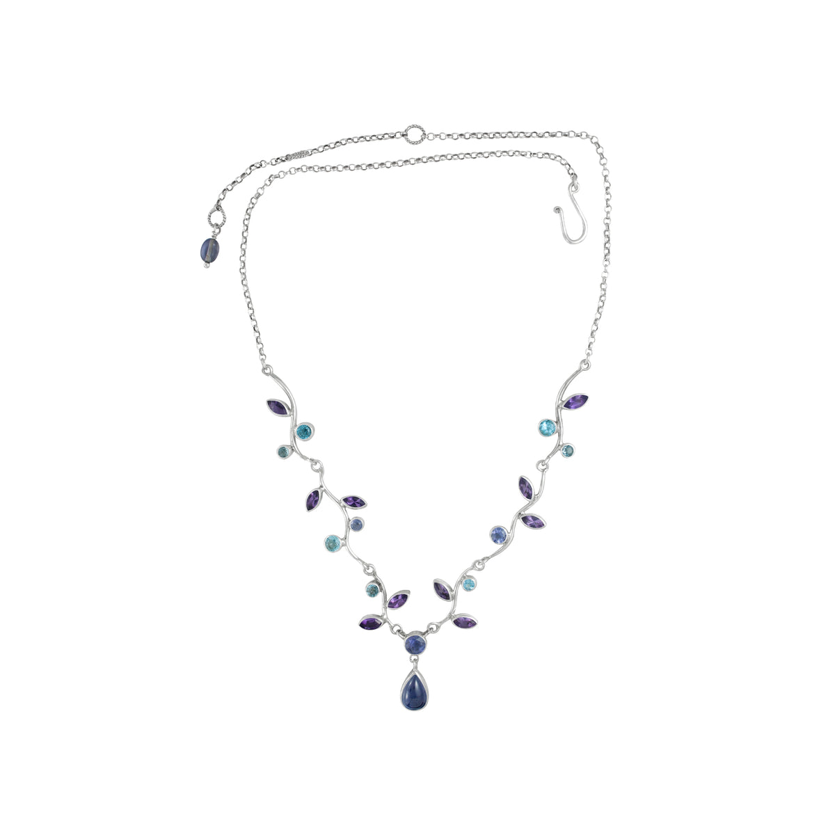 Amythyst,Blue  Topaz and Iolite Branch Necklace