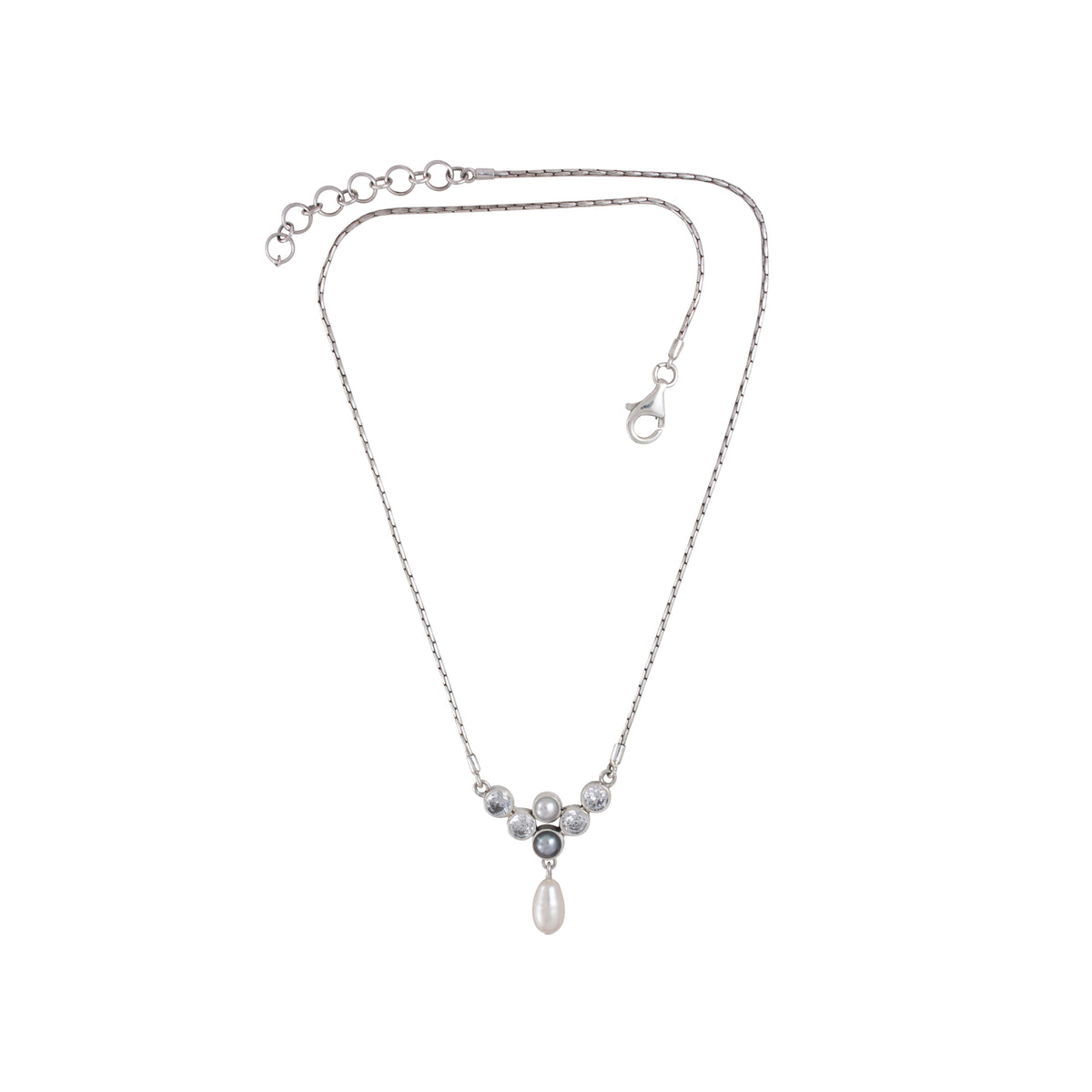 Sterling Silver Necklace With Cubic Zirconia And Pearls