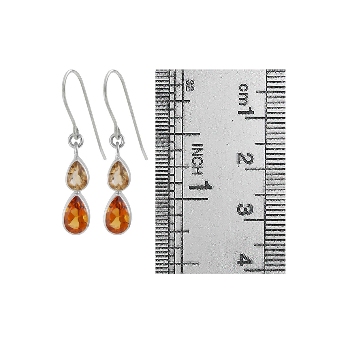 Sterling Silver Earring Hook With 2 Pear Stones