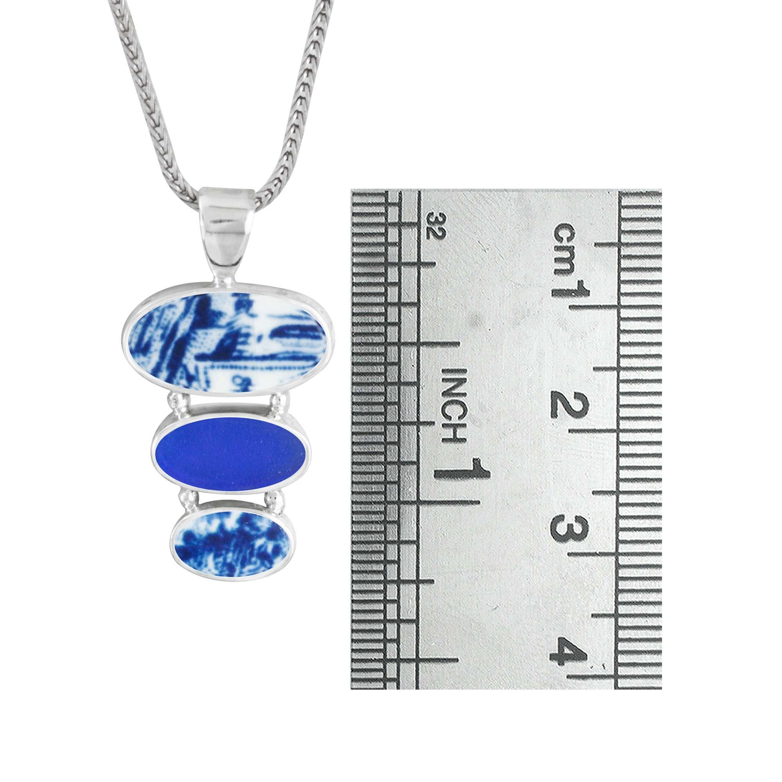 Blue Willow Pottery and Sea Glass Pendant