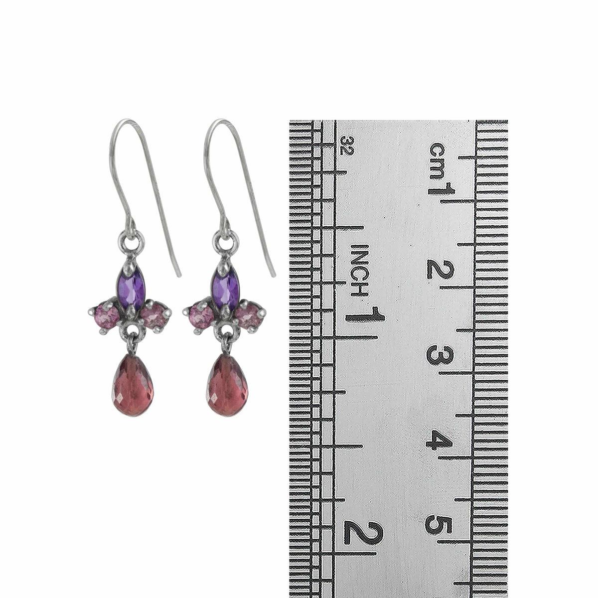 Sterling Silver ME Flower Call Bar Earring With Marquise And Round Stone