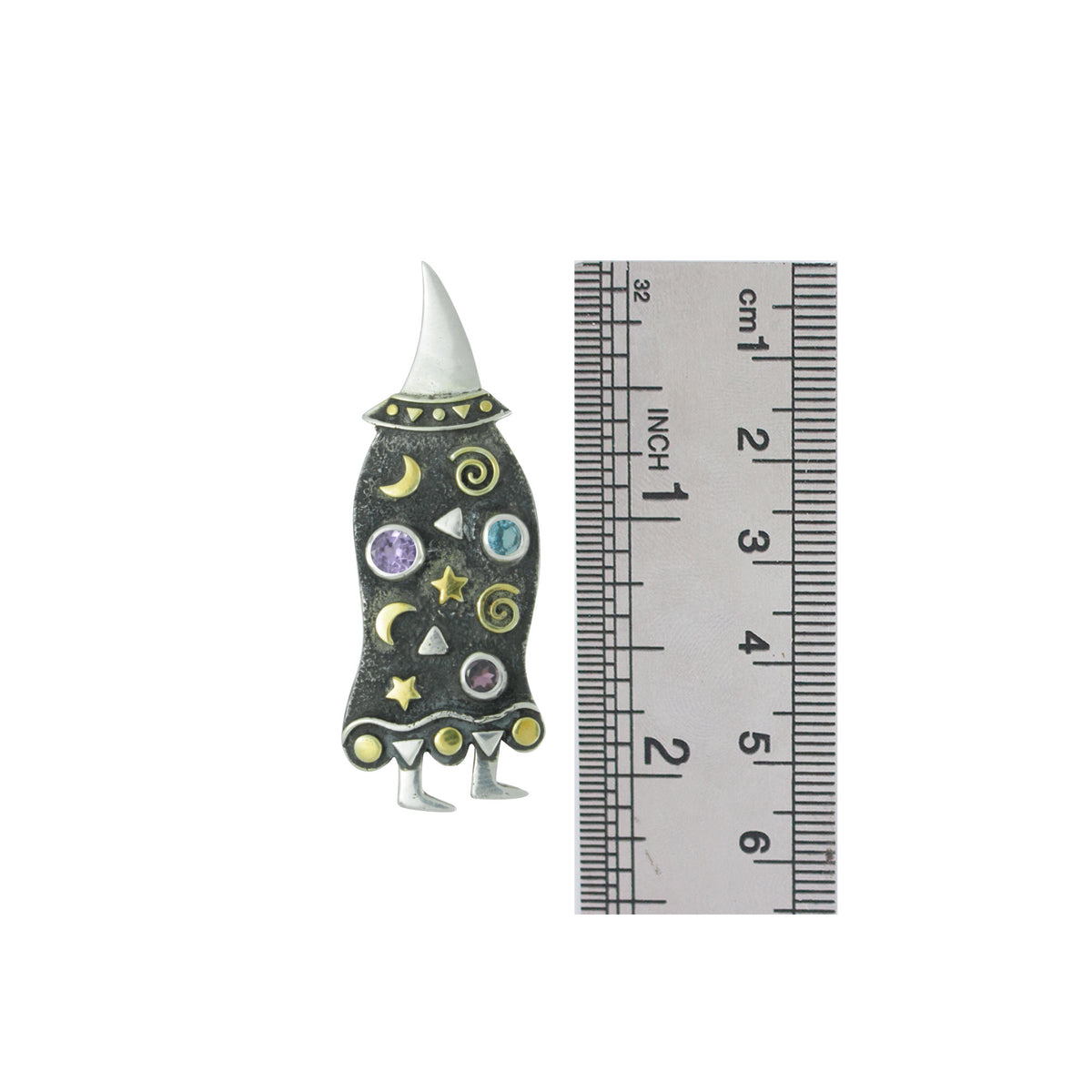 Steling Silver Wizard Pin Pendant With 3 Stones