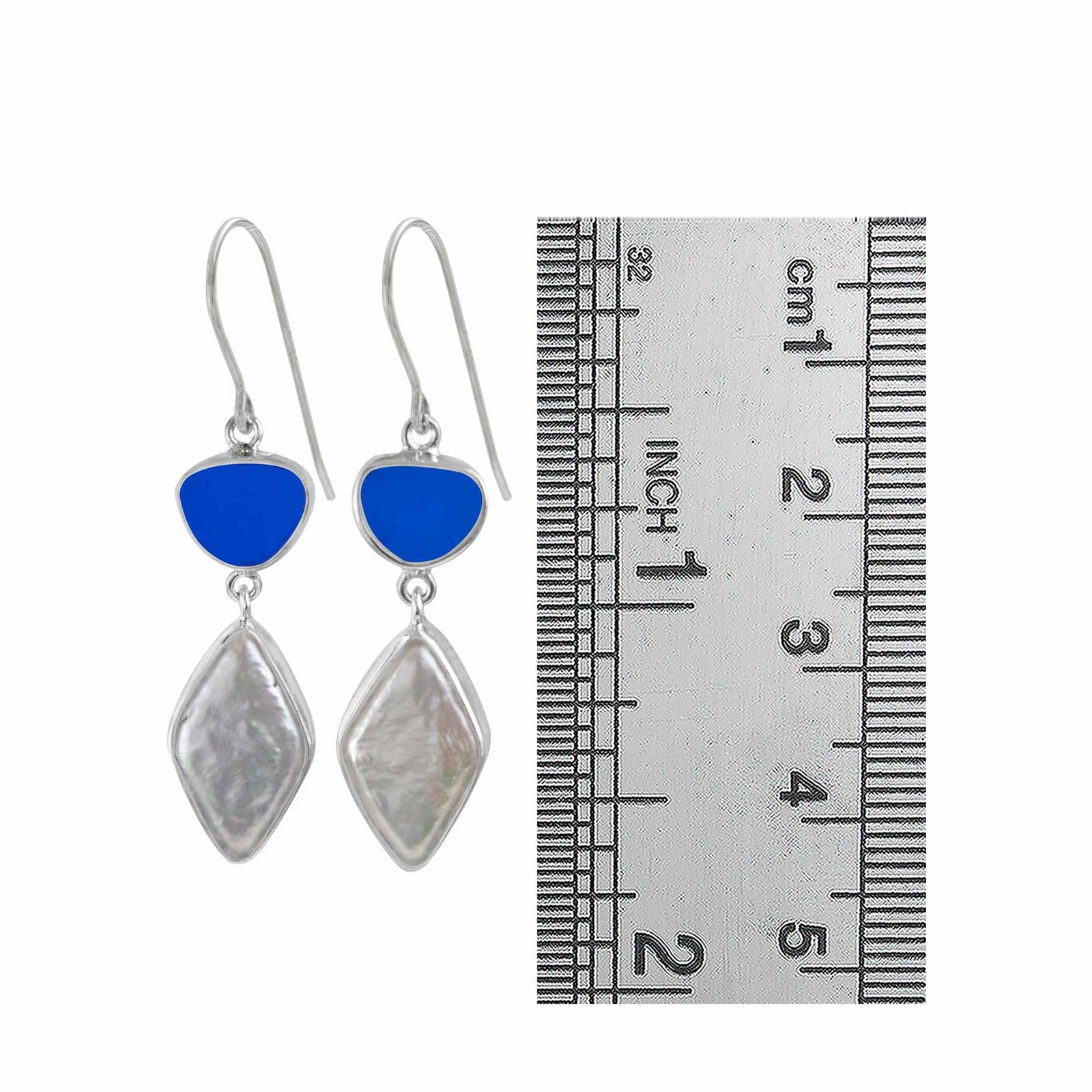 Silver Earring With Sea Glass & Pearl