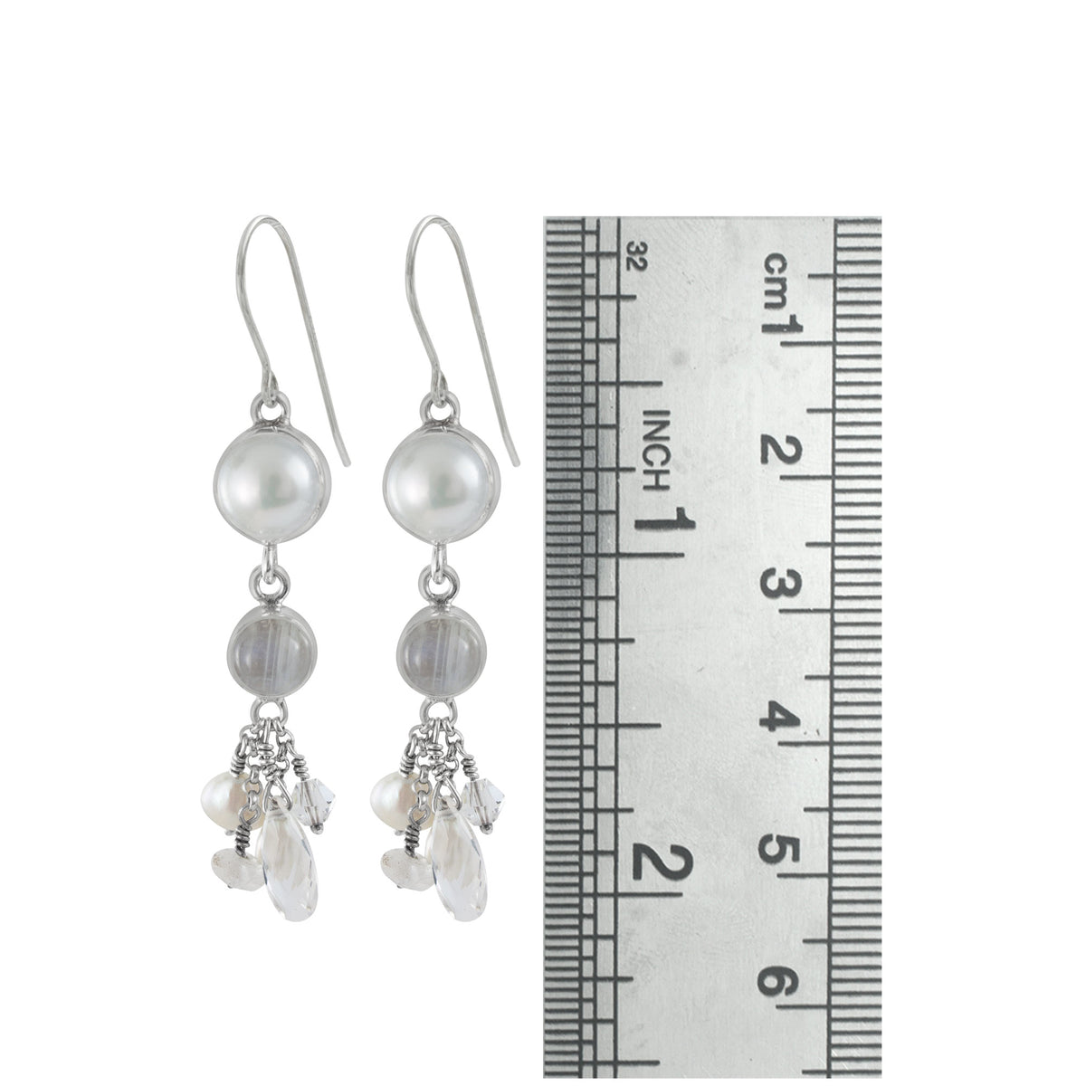 Sterling Silver Earring With Hanging Custer Beads