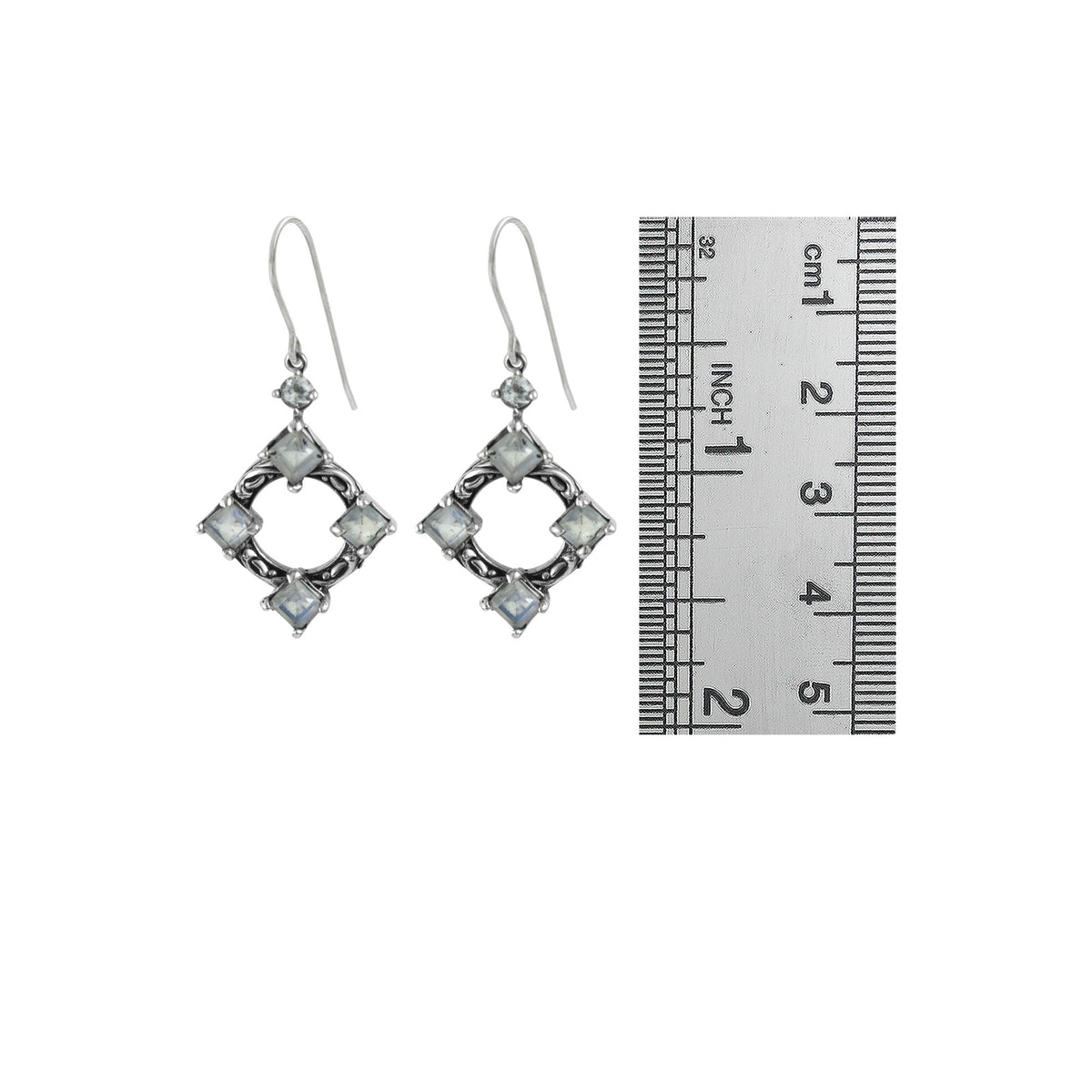 Sterling Silver Earring Square, DM Chandilier With Prong  Setting