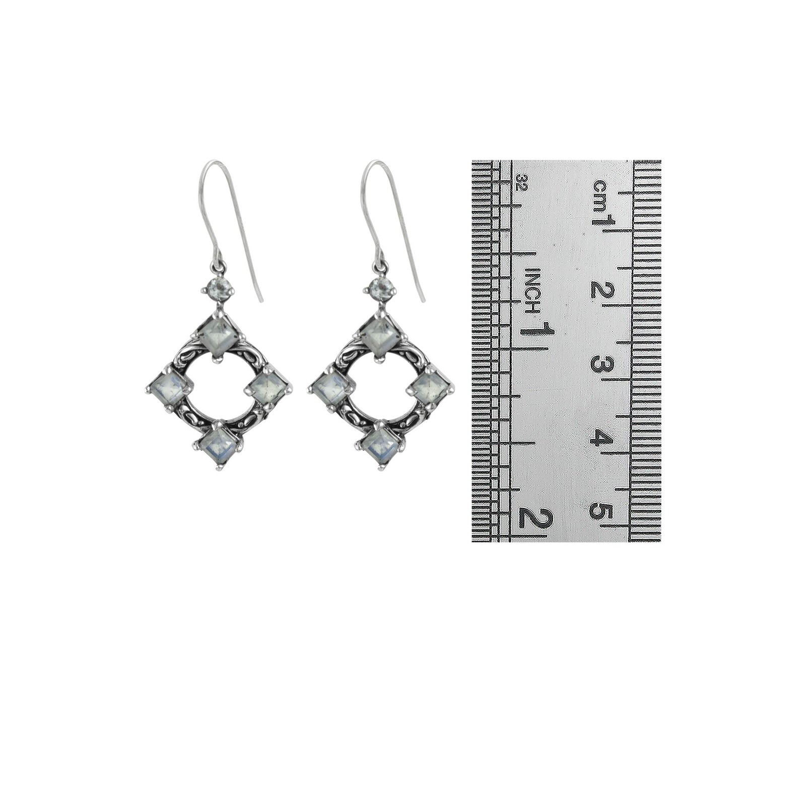 Sterling Silver Earring Square, DM Chandilier With Prong  Setting