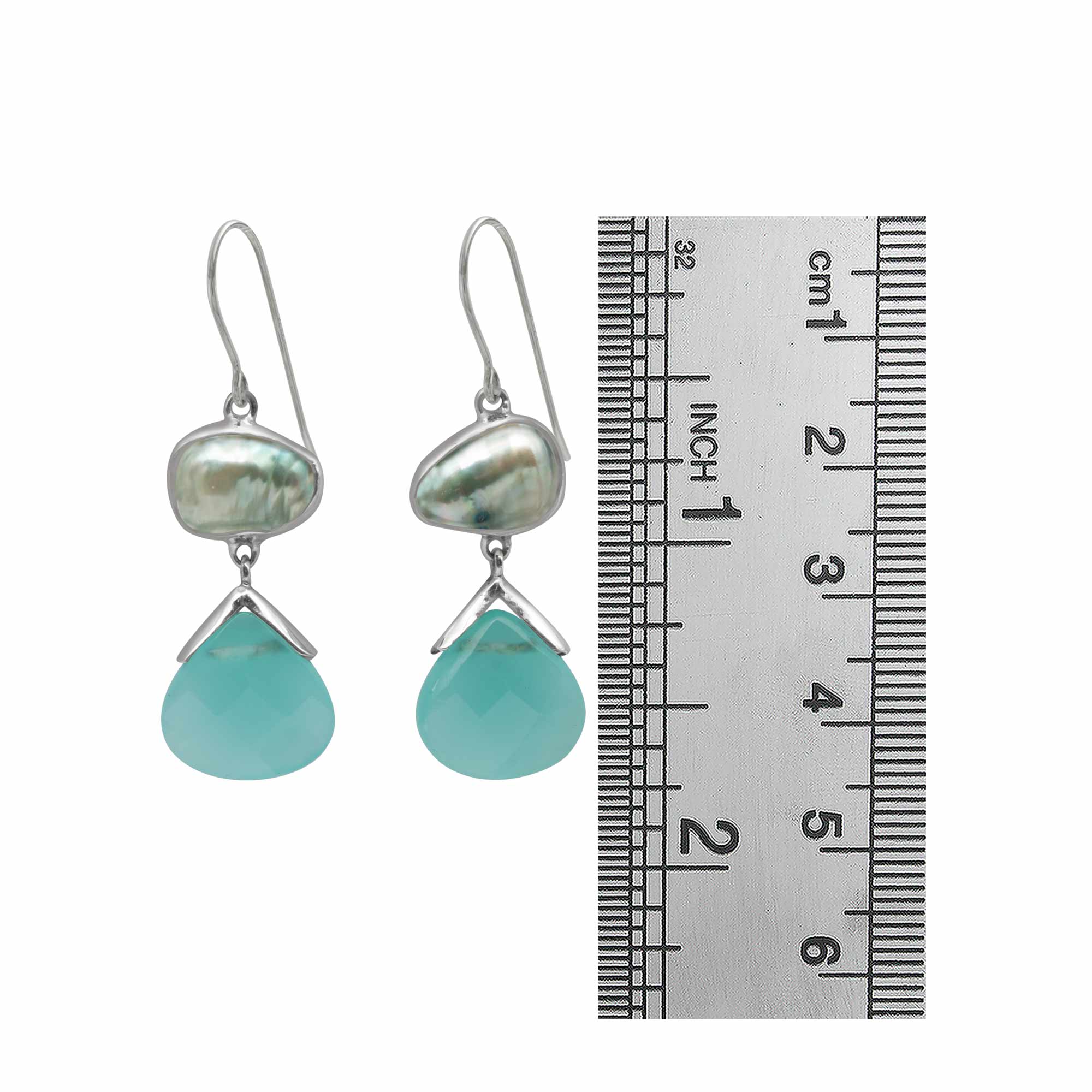 Sterling Silver Earring Hook With Pearl Teal Keishi, Chalcidiny Tear Drop